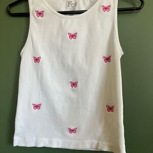 White Tank Top with Pink Butterfly Design size L NWOT
